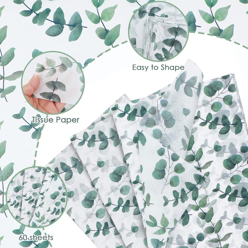 Ethanberg 60 Sheets Eucalyptus Gift Wrapping Tissue Paper Bulk, Greenery Botanical Tissue Paper for Gift Bags, Decorative Art Papers for DIY Crafts Wedding Birthday Holiday Party Decor, 20x14 Inches - Image 3